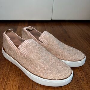Michael Kors Skyler Slip On Rose Gold Metallic Knit Sneakers